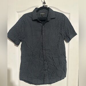 Express Men's Black and White Casual Button-Down Shirt